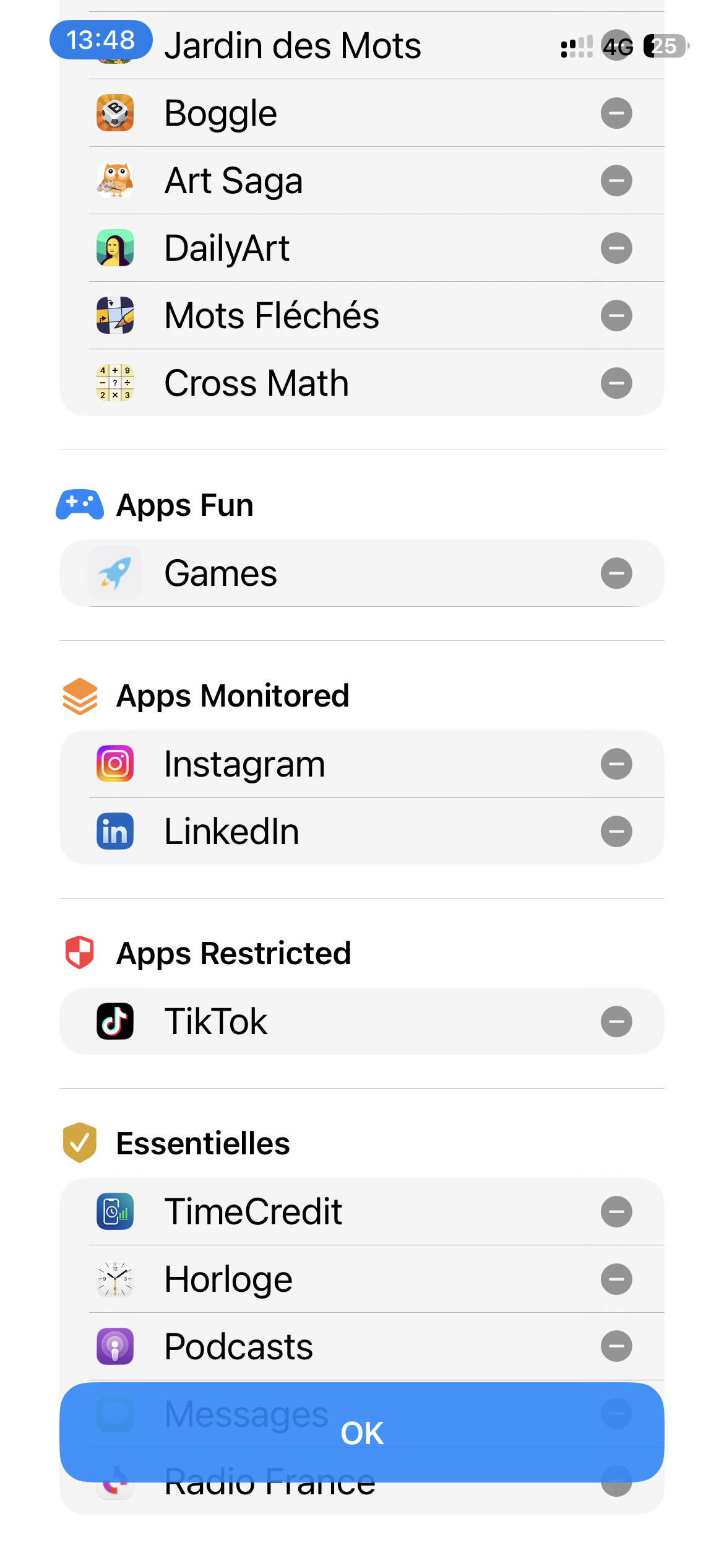 TimeCredit — classification des apps